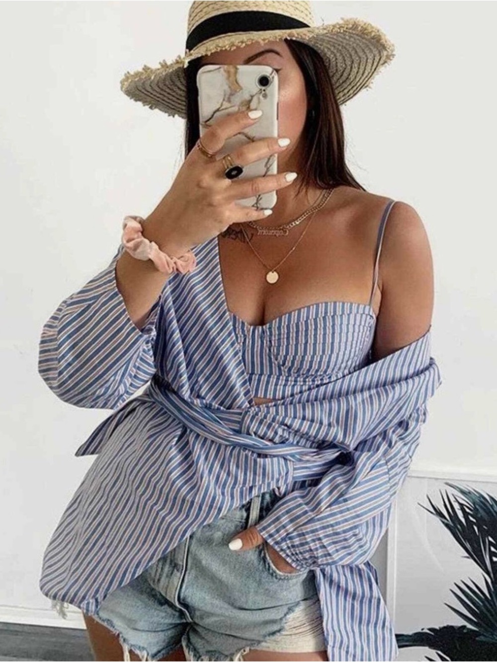 Zara Blue & White Striped Crop Top